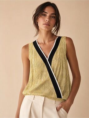 Daniel Rainn Yellow Sleeveless V-Neck Tank with Black & White Trim